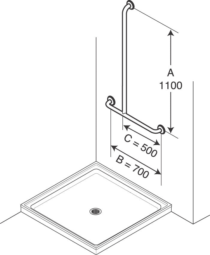 Type 259 32mm Stainless Steel Shower Grab Rail Left Hand Hand