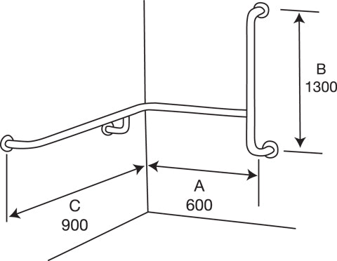 Type 250 32mm Stainless Steel Shower Grab Rail Right Hand
