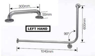Type 13490 - 32mm 90 Deg Combination L/H Back to Wall Fixing WC Stainless Steel Grab Rail Set - Left Hand