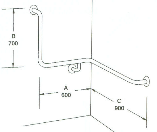 Type 248 - 32mm Stainless Steel Shower Grab Rail - Left Hand