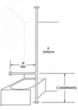 Type 223 - 32mm Stainless Steel Bath Grab Rail - Floor to Ceiling 2440x800