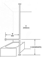 Type 223 32mm Stainless Steel Bath Grab Rail Floor to Ceiling 2440x800  Consealed Fixing