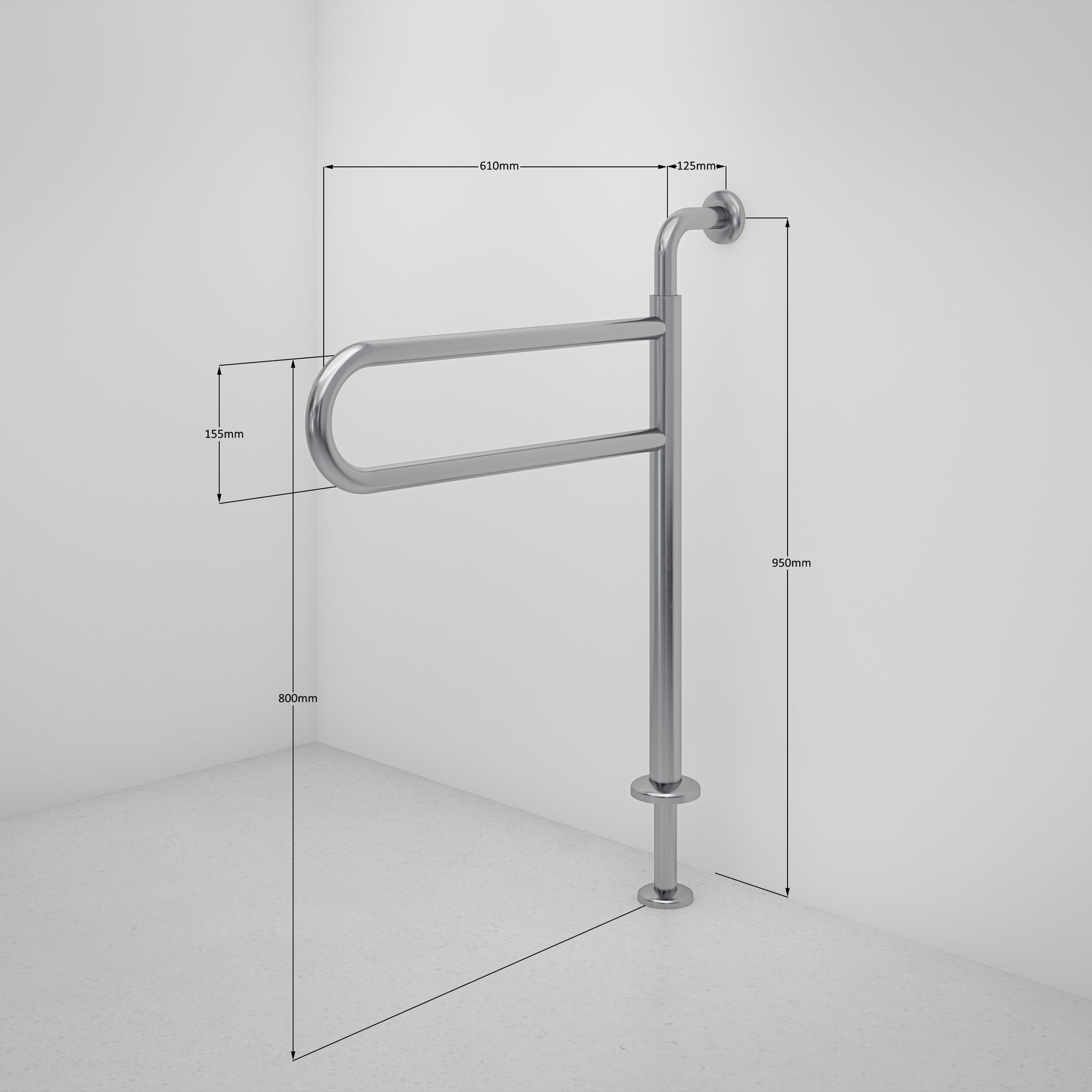 Wc Area Railing Type 555 - 32mm WC Swing Away Rail Wall & Floor Mounted Stainless Stee ...