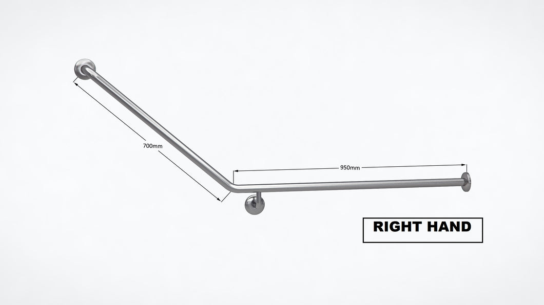 Type 85 - 32mm 40 Deg WC Back Wall Fix Stainless Steel Grab Rail - Right Hand