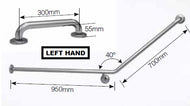 Type 134 - 32mm 40 Deg Combination WC Back Wall Fix Stainless Steel Grab Rail Set - Left Hand
