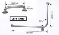 Type 136 - 32mm 90 Deg Combination WC Stainless Steel Grab Rail Set - Left Hand