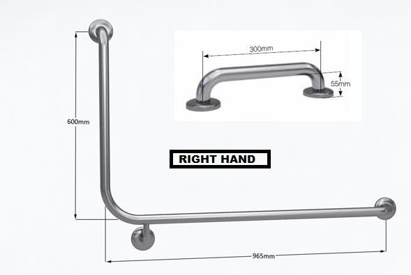 Type 137 - 32mm 90 Deg Combination WC Stainless Steel Grab Rail Set - Right Hand