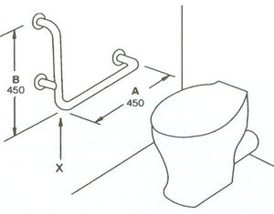 Type 107BR - 32mm 90 Deg WC Stainless Steel Ambulant Bariatric Grab Rail - Right Hand