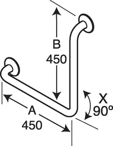 Type 145 - 32mm 90 Deg Reversible Ambulant WC Stainless Steel Grab Rail 450x450mm - (Single)