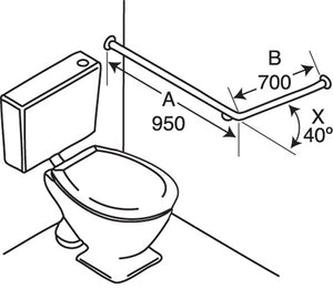 Type 84 - 32mm 40 Deg WC Back Wall Fix Stainless Steel Grab Rail - Left Hand