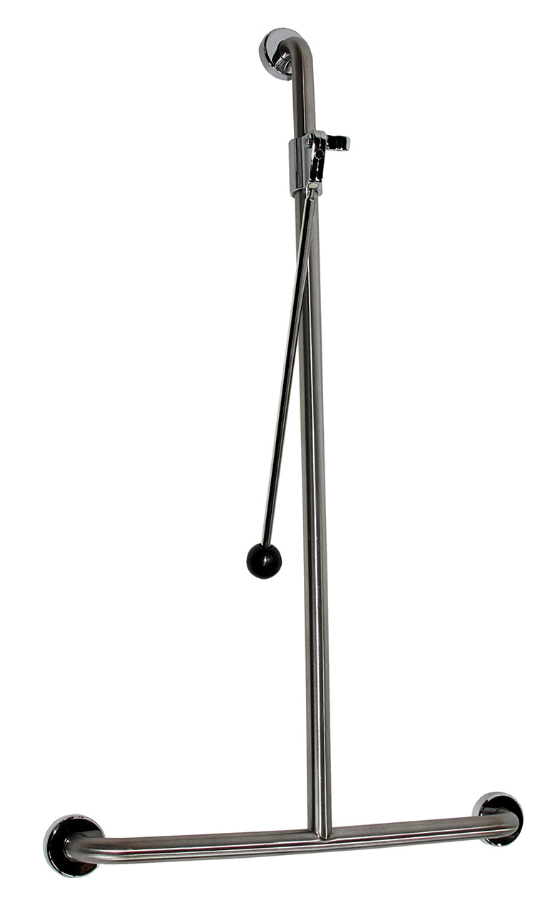 BEC-28 Angled Shower Grab Rail Centered Vertical Angled with EasySlide™, CleanSeal™ Flange & Handle