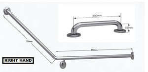 Type 135 - 32mm 40 Deg Combination WC Back Wall Fix Stainless Steel Grab Rail Set - Right Hand