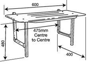 Type 520 - Shower Seat White Acrylic with Drain Slots, Stainless Steel Frame - 600mm