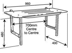 Type 522 - Shower Seat White Acrylic with Drain Slots, Stainless Steel Frame - 960mm