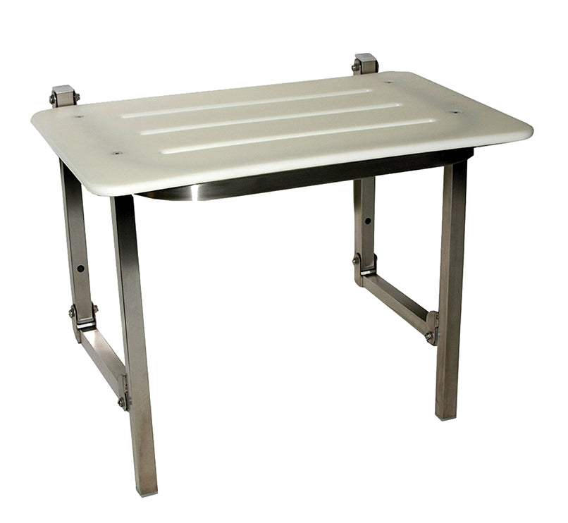 Type 520 Shower Seat White Acrylic with Drain Slots, Stainless Steel