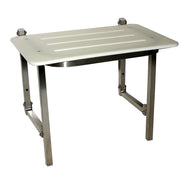 Type 520 - Shower Seat White Acrylic with Drain Slots, Stainless Steel Frame - 600mm